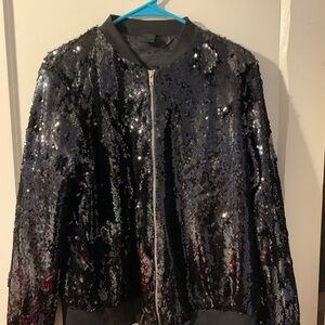 Sequin black zip up jacket, Size Large, Brand-crimes of Beauty, 100% Polyester